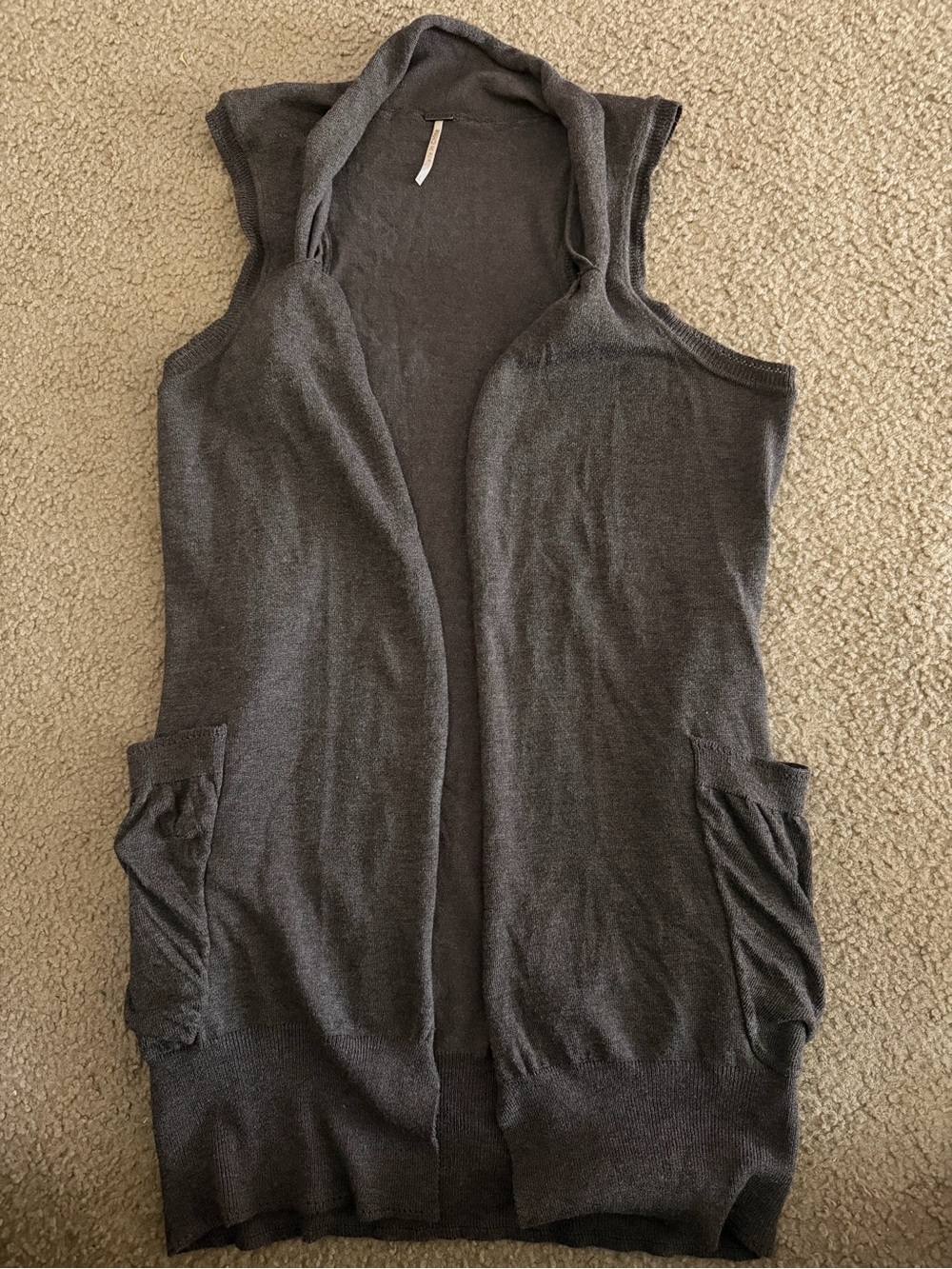 Poof! Sleeveless Hooded Open-Front Cardigan in Charcoal Gray